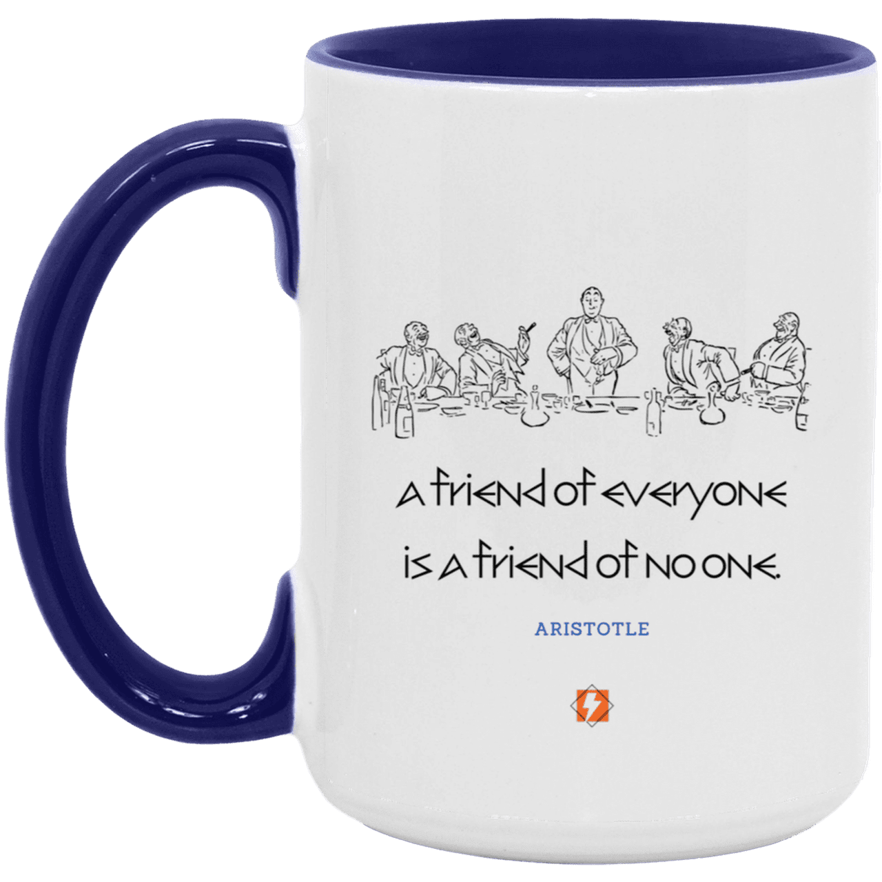 Ceramic Large Mug 15oz with inspiring Aristotle quote: A103 - Do not be friends with everyone - Color: White/Midnight Blue