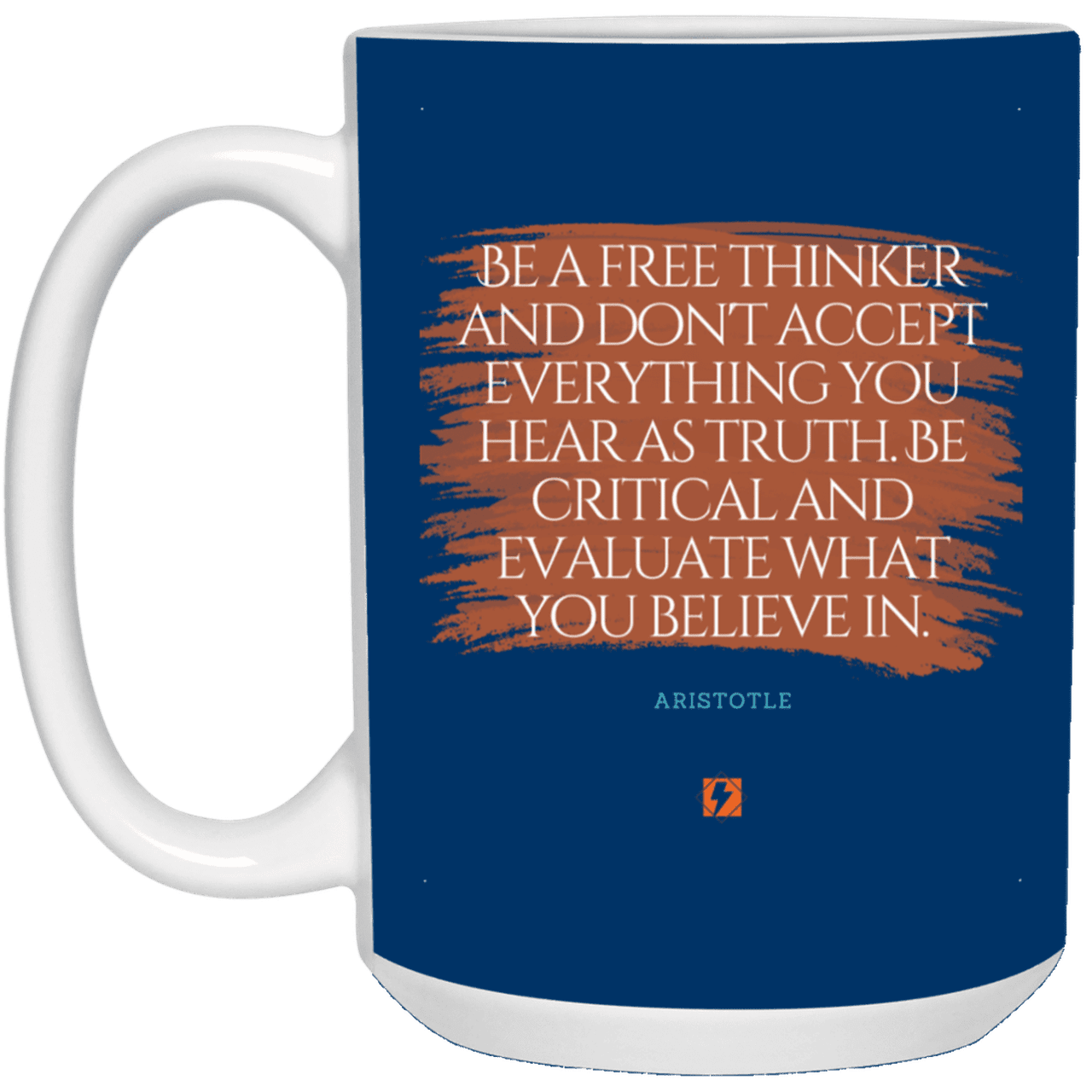 Ceramic Large Mug 15oz with inspiring Aristotle quote: A106 - Become a critical thinker - Color: Royal