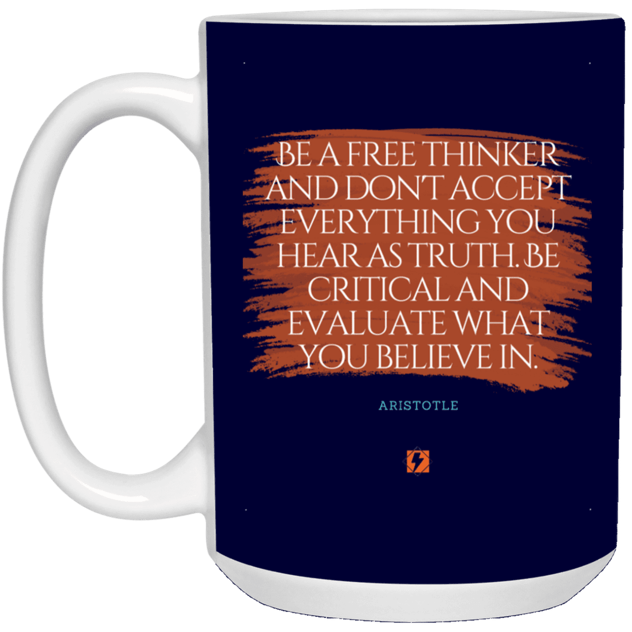 Ceramic Large Mug 15oz with inspiring Aristotle quote: A106 - Become a critical thinker - Color: Navy