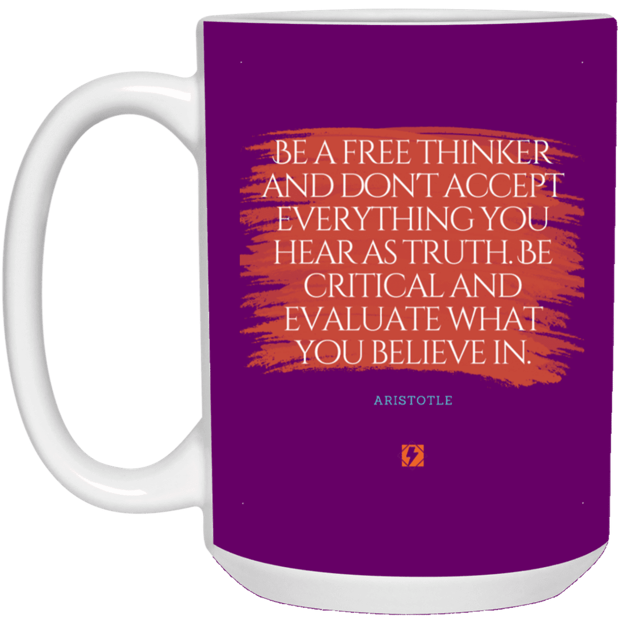 Ceramic Large Mug 15oz with inspiring Aristotle quote: A106 - Become a critical thinker - Color: Purple