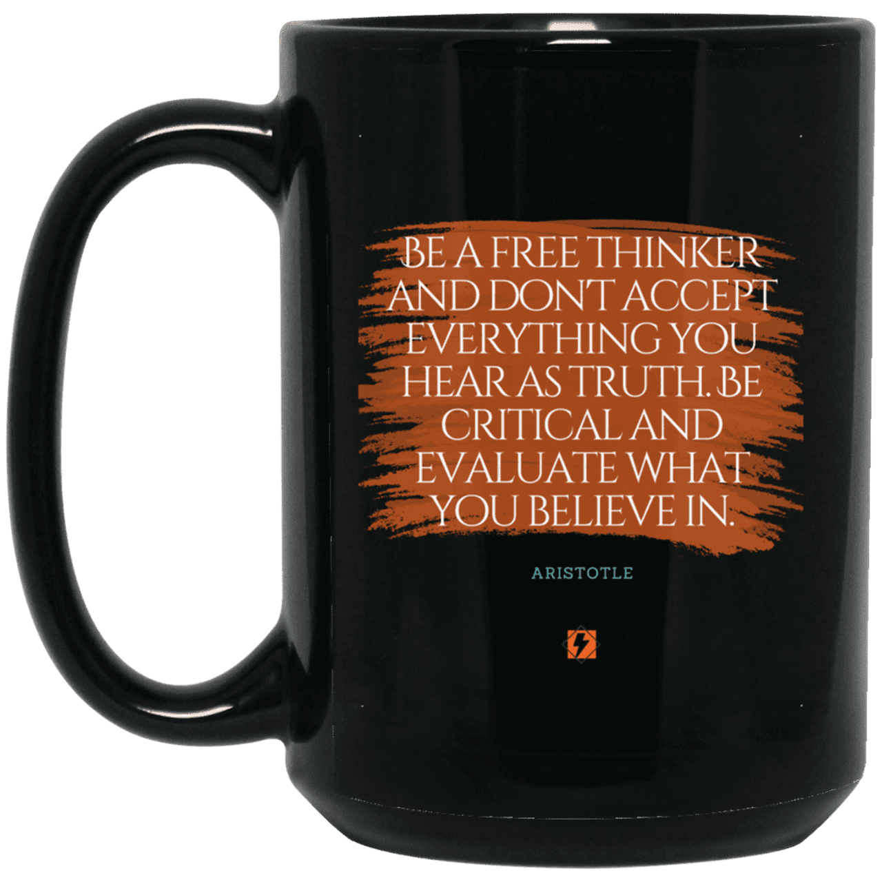 Ceramic Large Mug 15oz with inspiring Aristotle quote: A106 - Become a critical thinker - Color: Plain Black