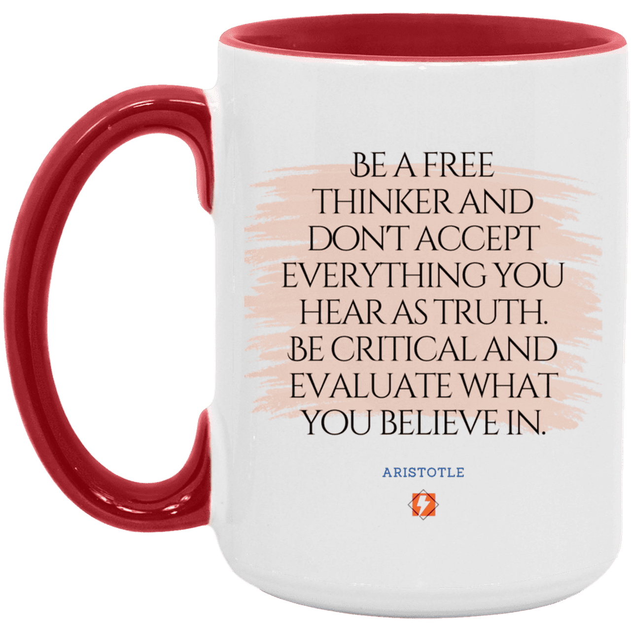 Ceramic Large Mug 15oz with inspiring Aristotle quote: A106 - Become a critical thinker - Color: White/Red