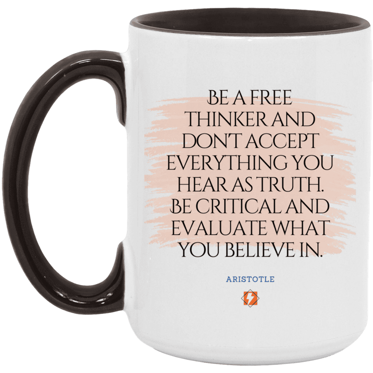 Ceramic Large Mug 15oz with inspiring Aristotle quote: A106 - Become a critical thinker - Color: White/Black