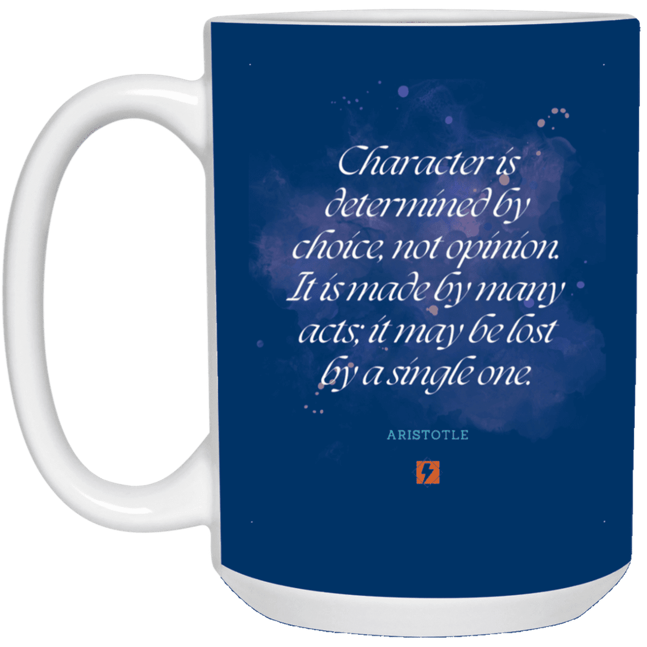 Ceramic Large Mug 15oz with inspiring Aristotle quote: A107 - Character is the sum-total of your choices - Color: Royal