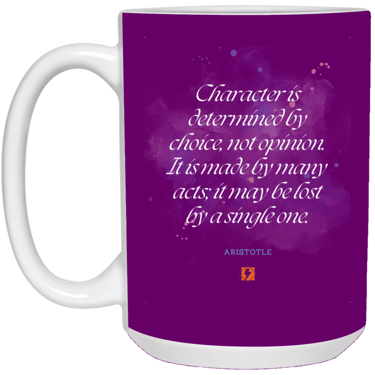 Ceramic Large Mug 15oz with inspiring Aristotle quote: A107 - Character is the sum-total of your choices - Color: Purple