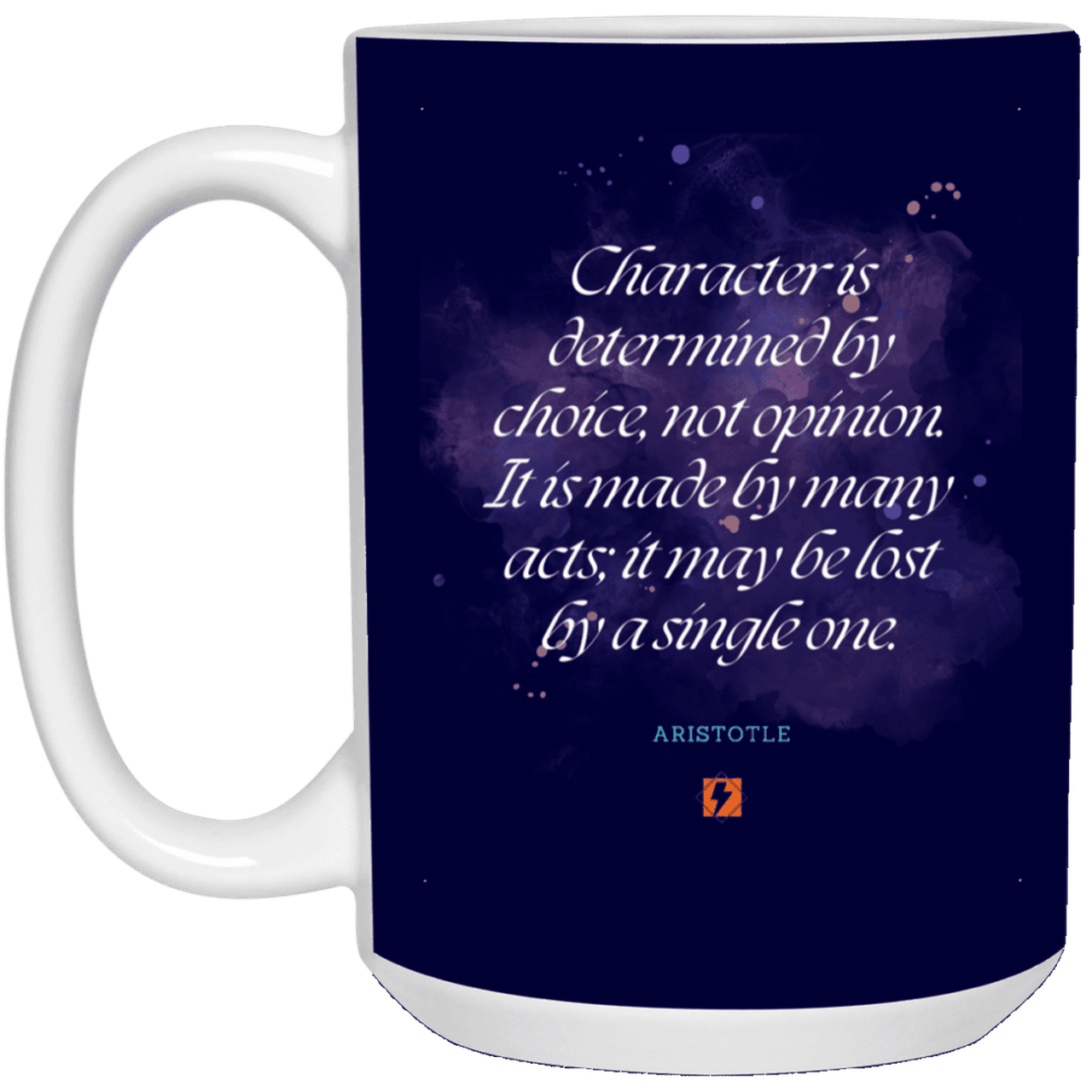 Ceramic Large Mug 15oz with inspiring Aristotle quote: A107 - Character is the sum-total of your choices - Color: Navy