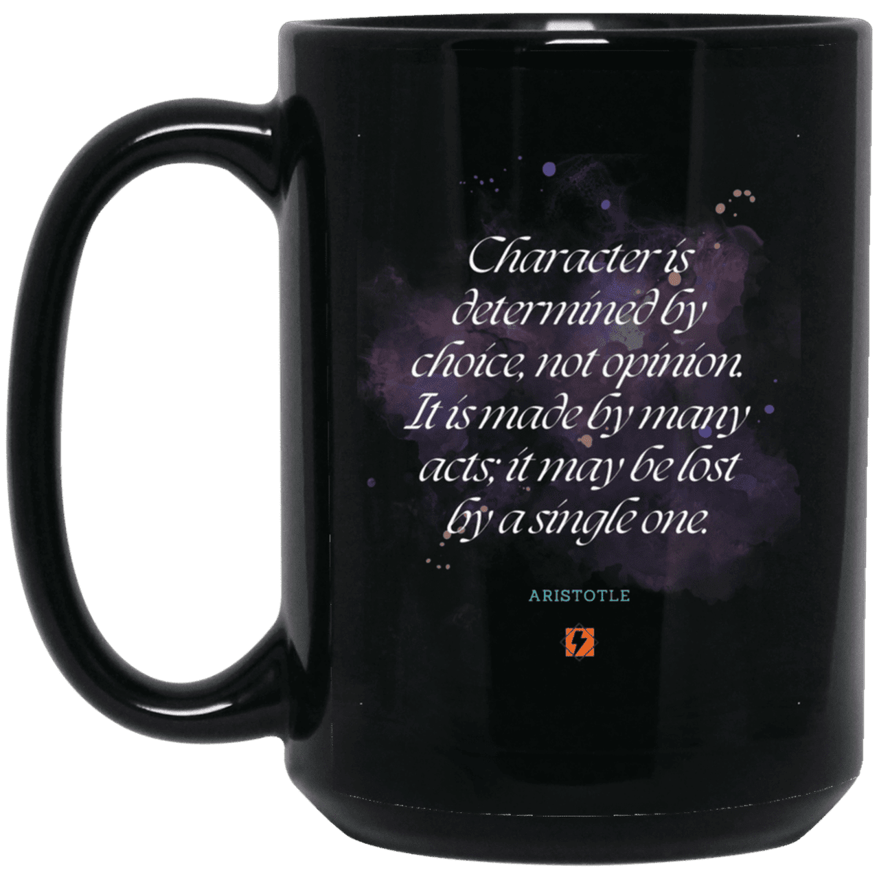 Ceramic Large Mug 15oz with inspiring Aristotle quote: A107 - Character is the sum-total of your choices - Color: Plain Black