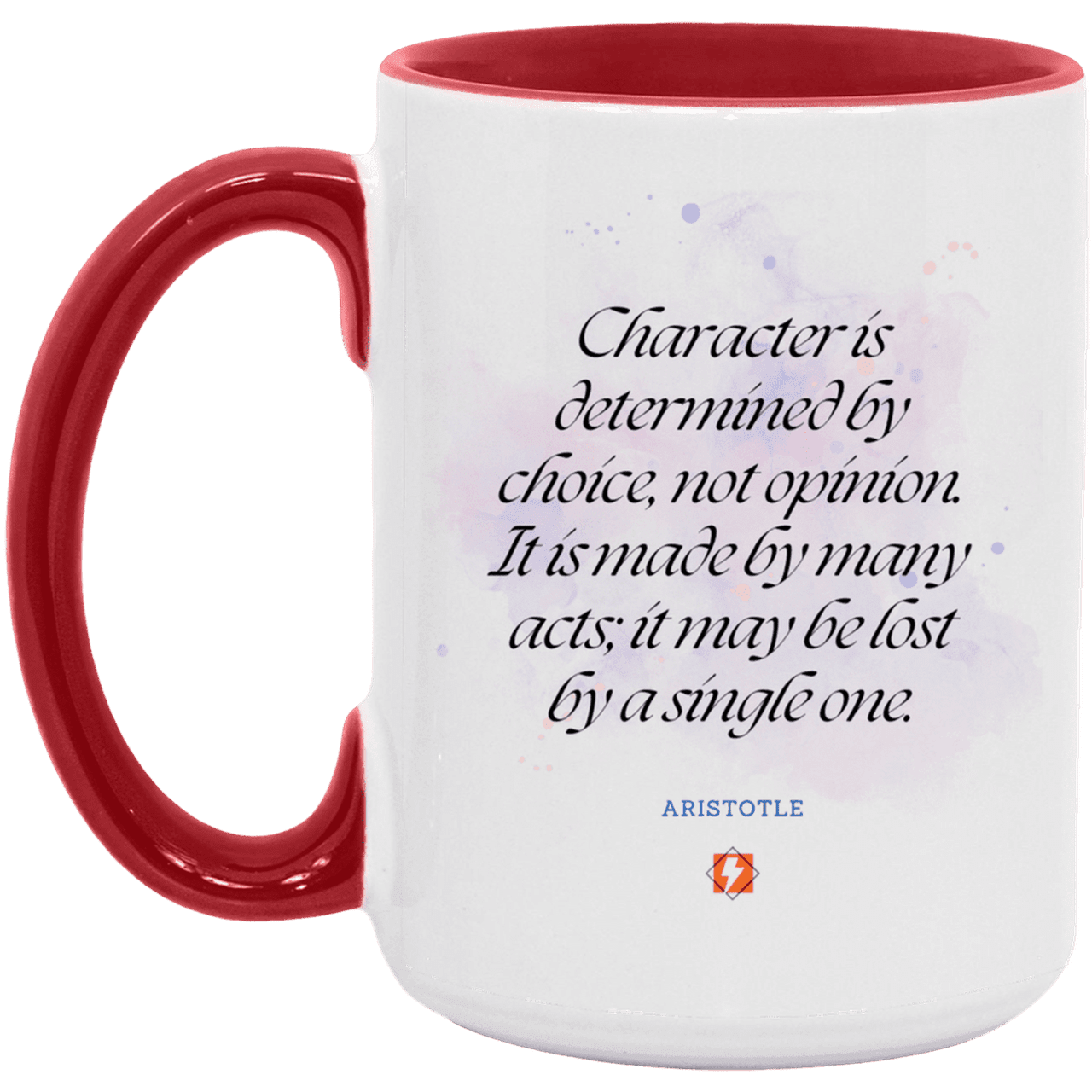 Ceramic Large Mug 15oz with inspiring Aristotle quote: A107 - Character is the sum-total of your choices - Color: White/Red