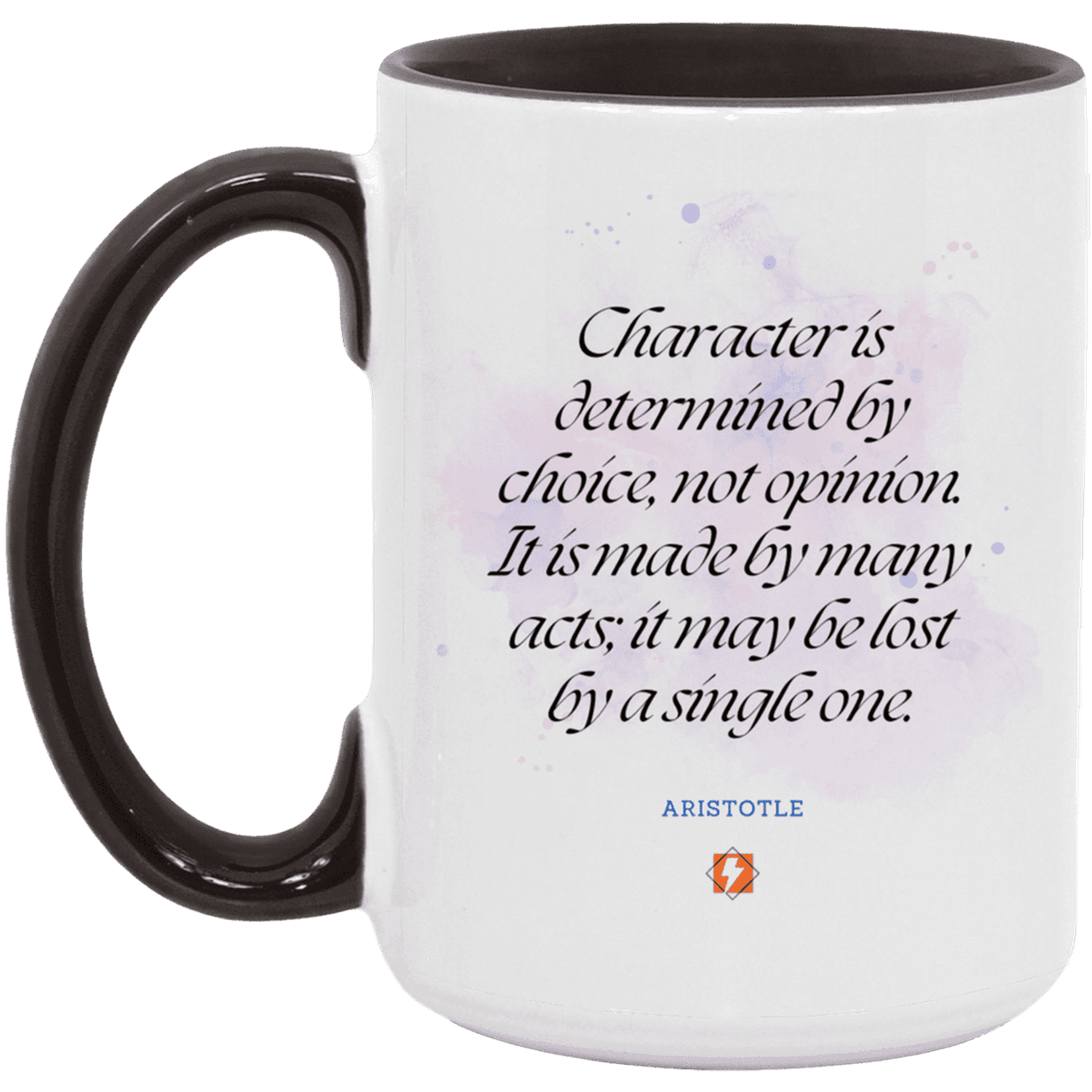 Ceramic Large Mug 15oz with inspiring Aristotle quote: A107 - Character is the sum-total of your choices - Color: White/Black