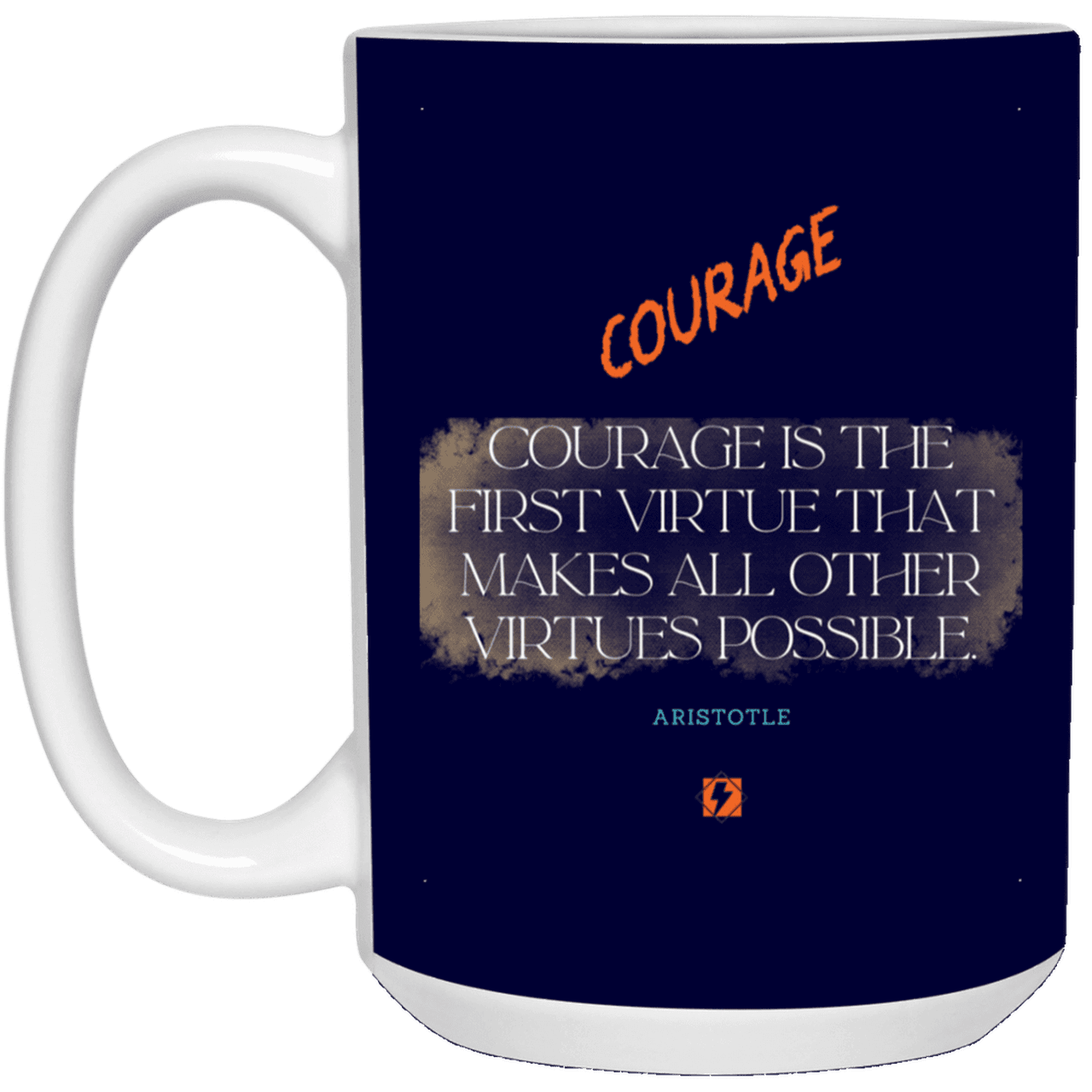 Ceramic Large Mug 15oz with inspiring Aristotle quote: A108 - Courage is the highest virtue - Color: Navy