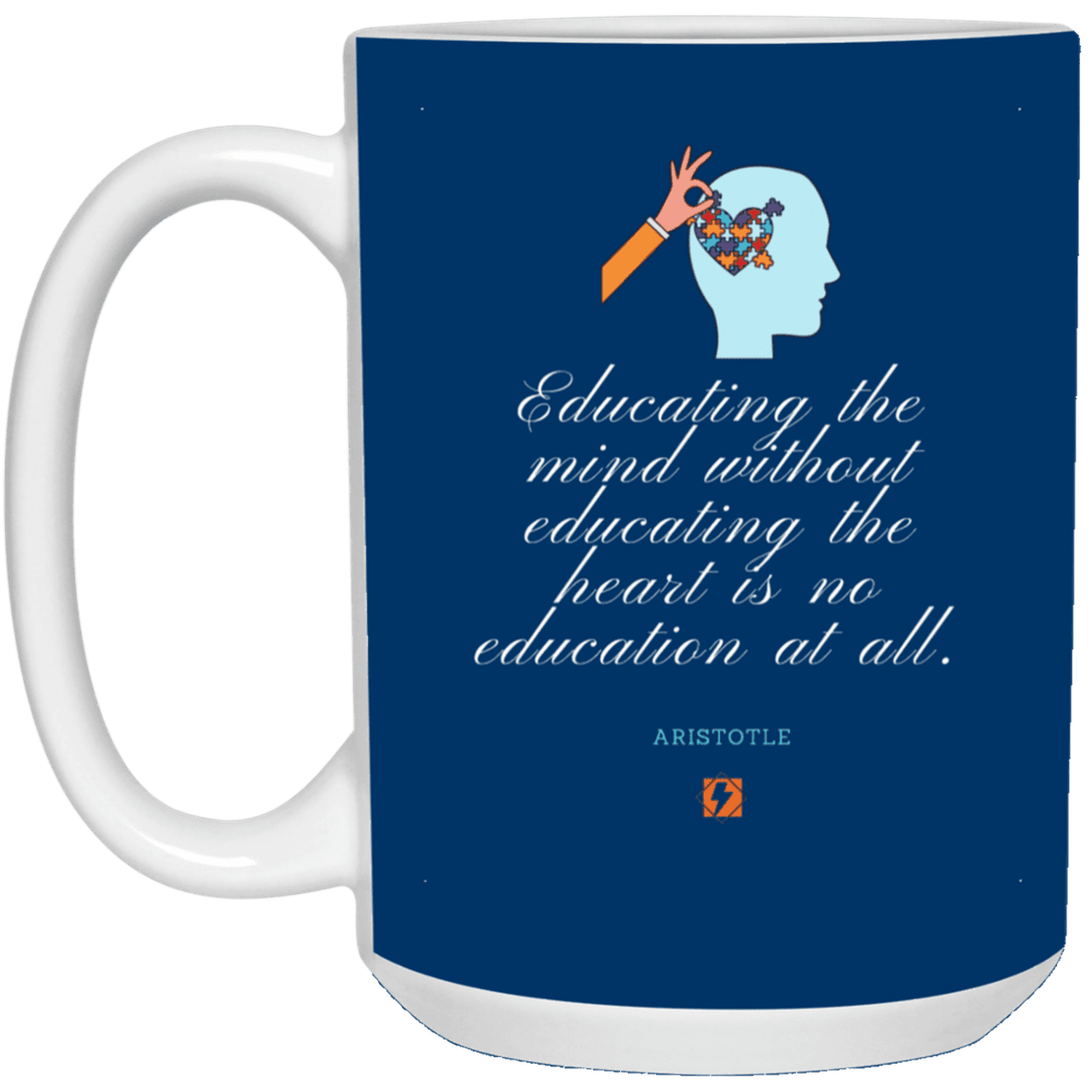 Ceramic Large Mug 15oz with inspiring Aristotle quote: A110 - Education must include the heart - Color: Royal