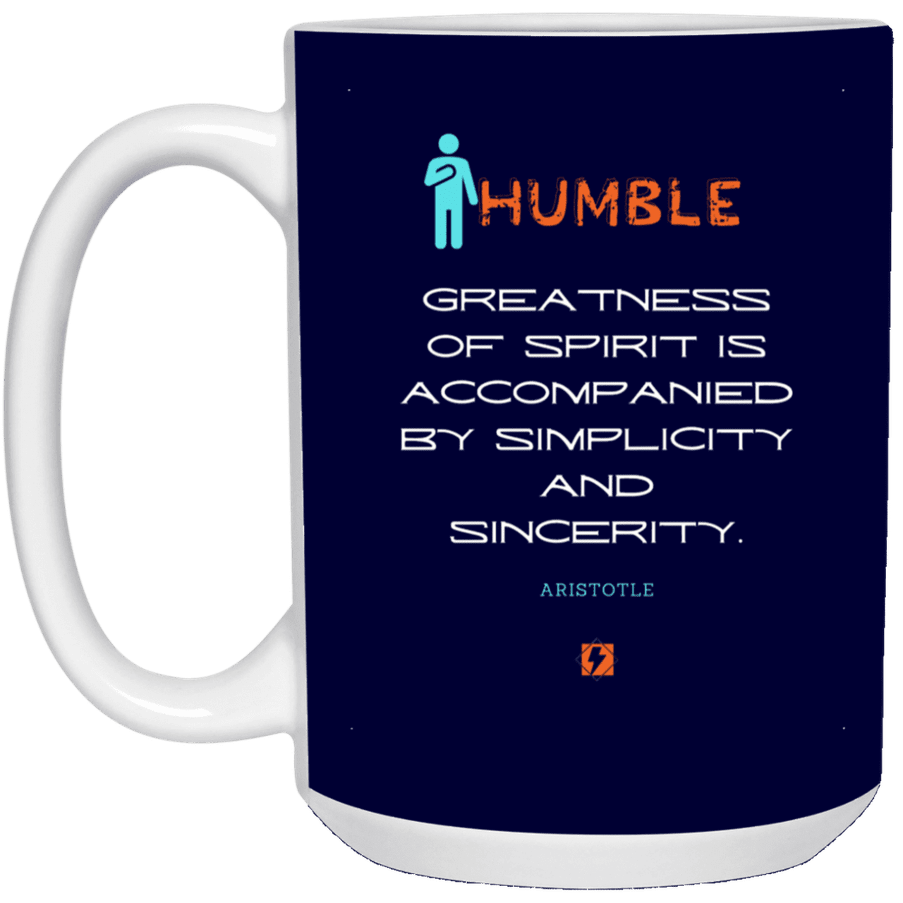 Ceramic Large Mug 15oz with inspiring Aristotle quote: A111 - Staying humble elevates greatness - Color: Navy