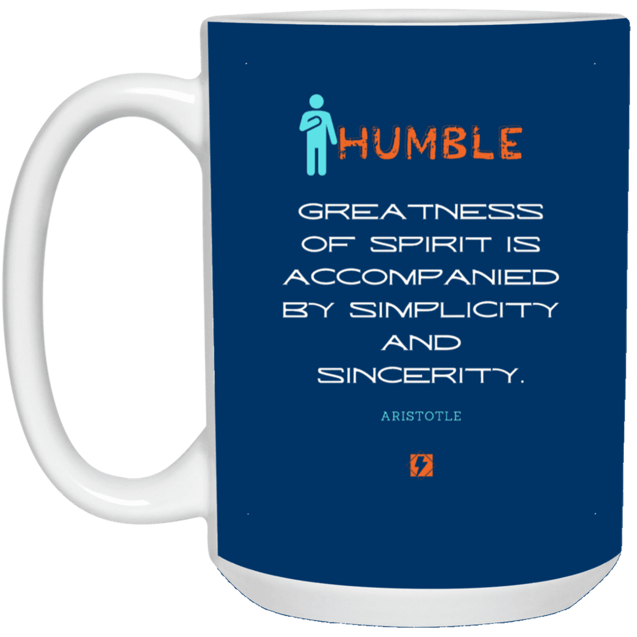 Ceramic Large Mug 15oz with inspiring Aristotle quote: A111 - Staying humble elevates greatness - Color: Royal