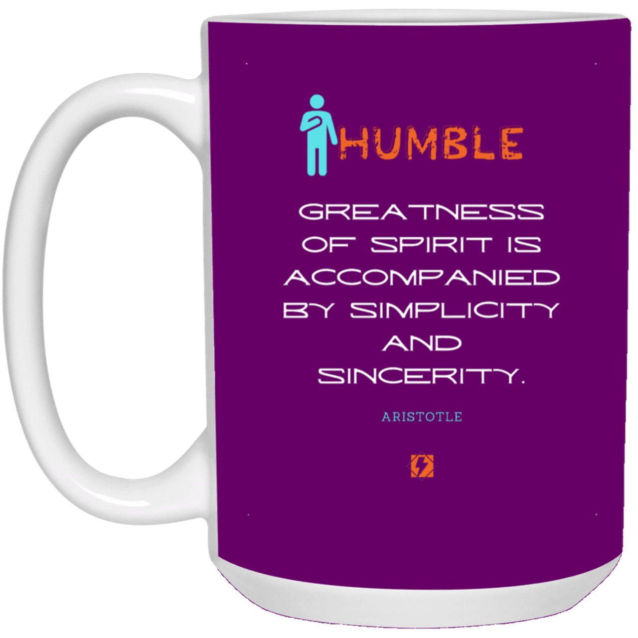 Ceramic Large Mug 15oz with inspiring Aristotle quote: A111 - Staying humble elevates greatness - Color: Purple