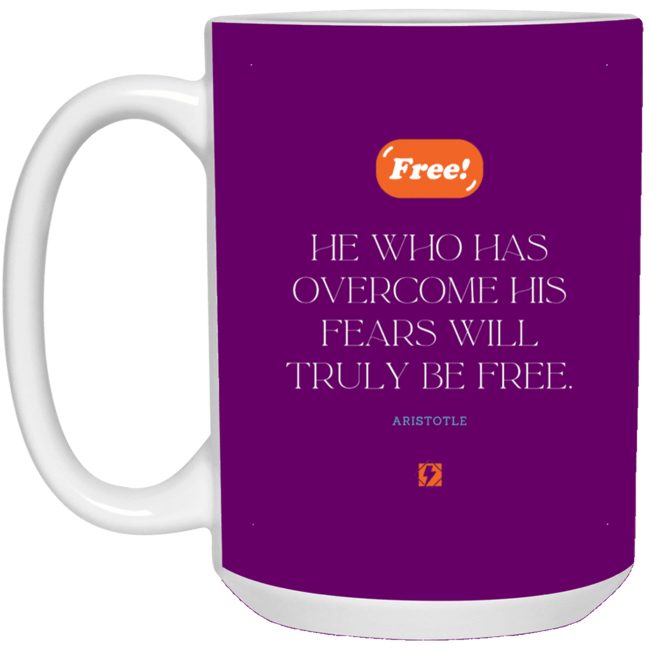 Ceramic Large Mug 15oz with inspiring Aristotle quote: A114 - True freedom is fearlessness - Color: Purple