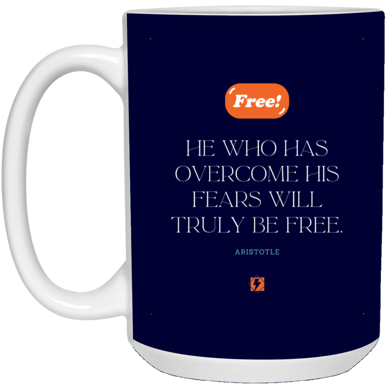 Ceramic Large Mug 15oz with inspiring Aristotle quote: A114 - True freedom is fearlessness - Color: Navy