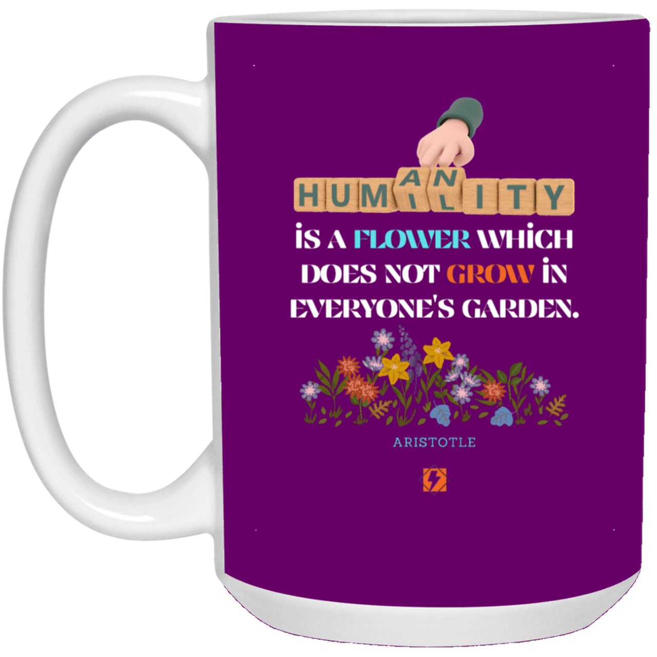 Ceramic Large Mug 15oz with inspiring Aristotle quote: A115 - Humility is not in everyone - Color: Purple