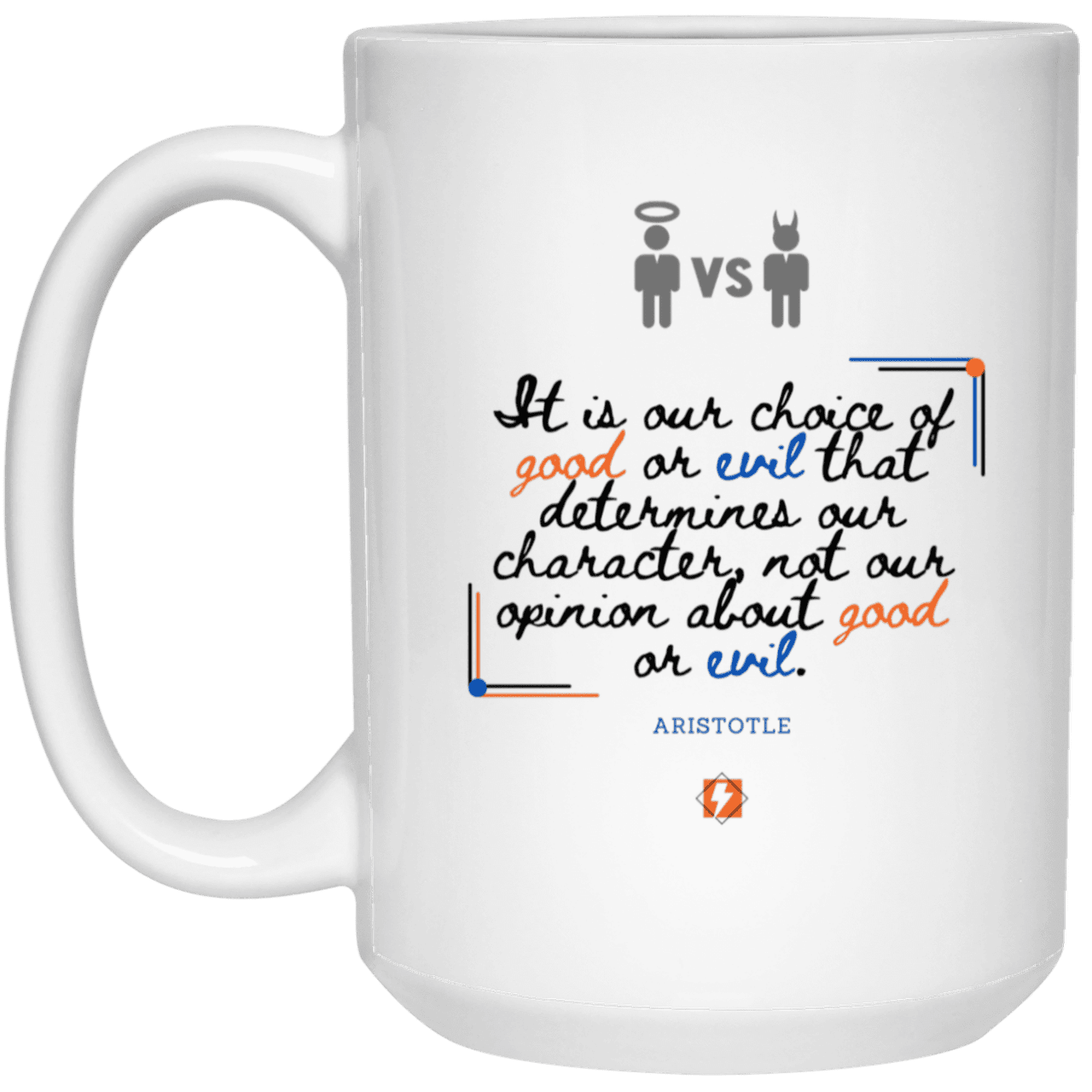 Ceramic Large Mug 15oz with inspiring Aristotle quote: A116 - Character is self-determined - Color: Plain White