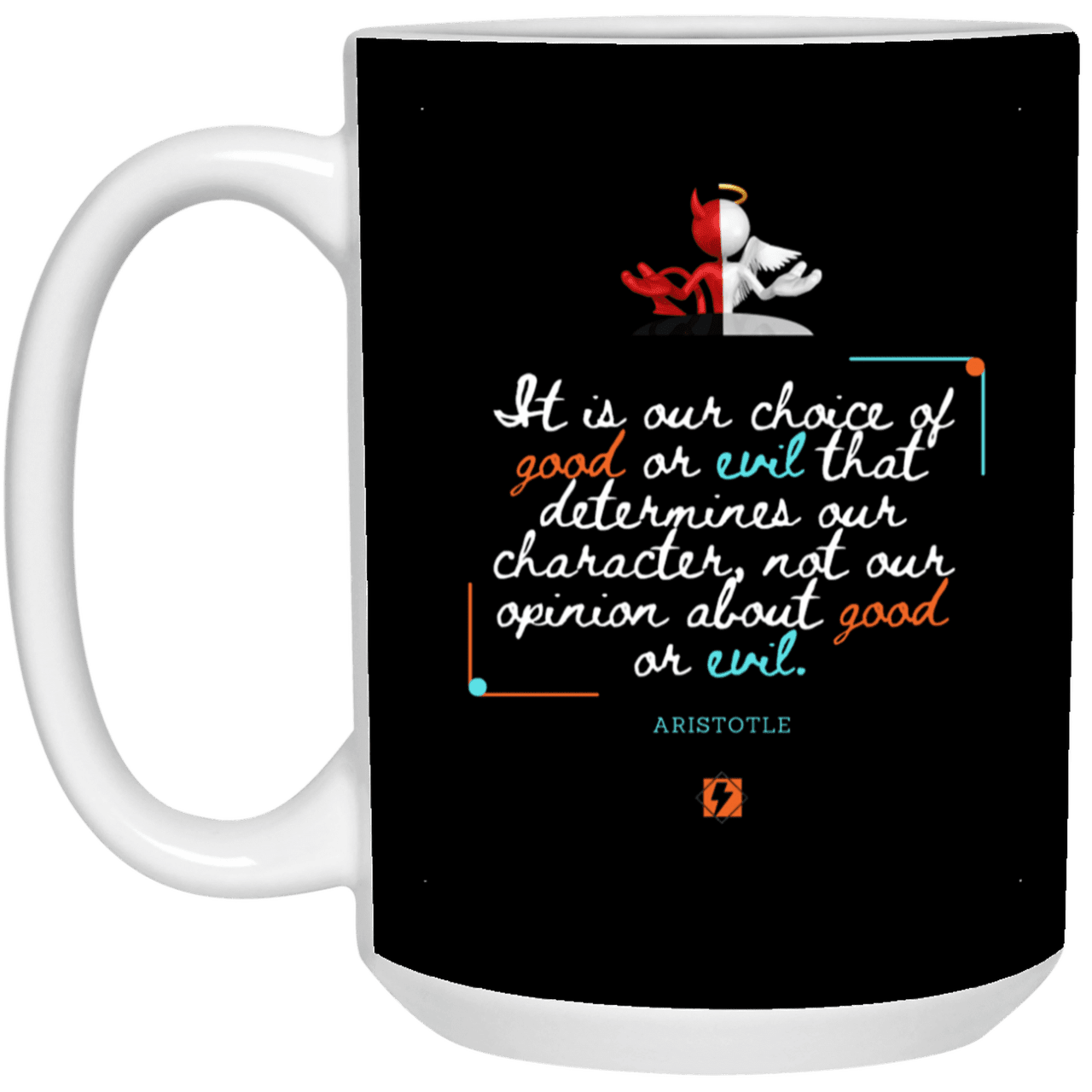 Ceramic Large Mug 15oz with inspiring Aristotle quote: A116 - Character is self-determined - Color: Black White