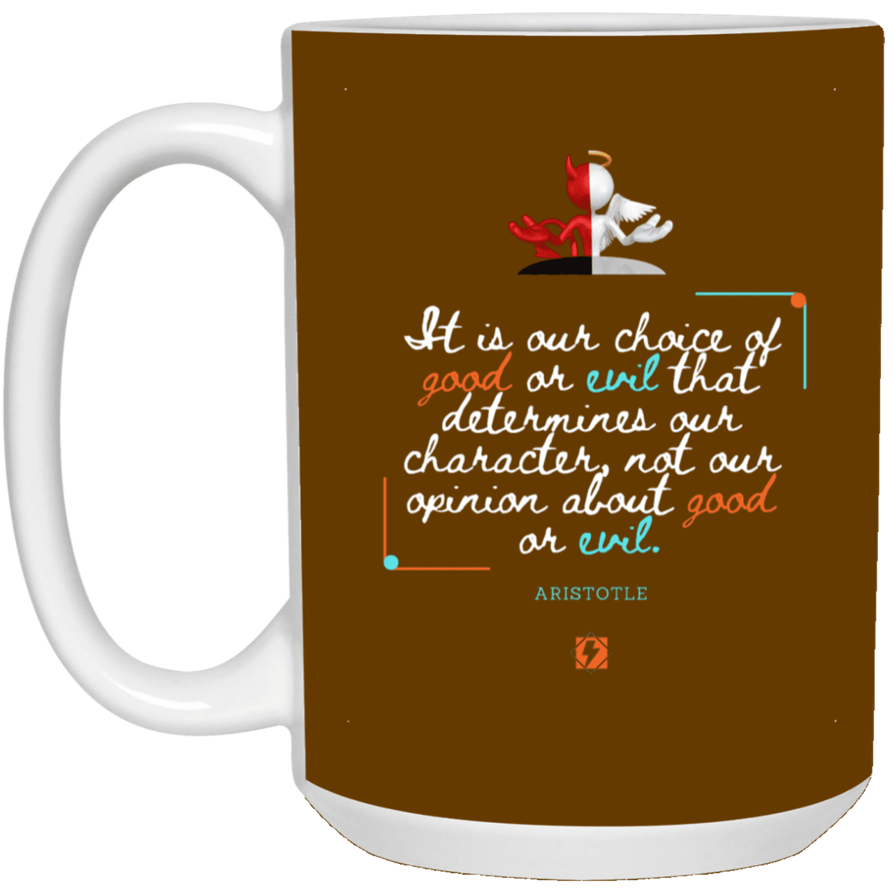 Ceramic Large Mug 15oz with inspiring Aristotle quote: A116 - Character is self-determined - Color: Brown