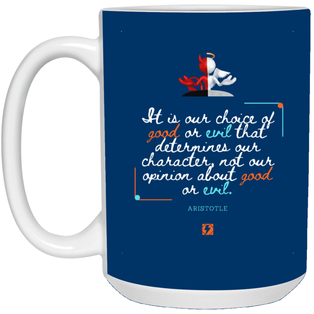 Ceramic Large Mug 15oz with inspiring Aristotle quote: A116 - Character is self-determined - Color: Royal