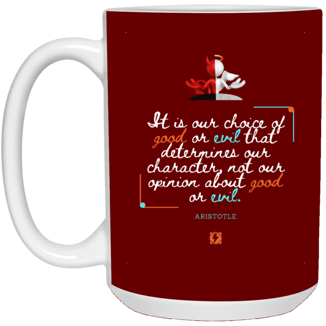 Ceramic Large Mug 15oz with inspiring Aristotle quote: A116 - Character is self-determined - Color: Maroon