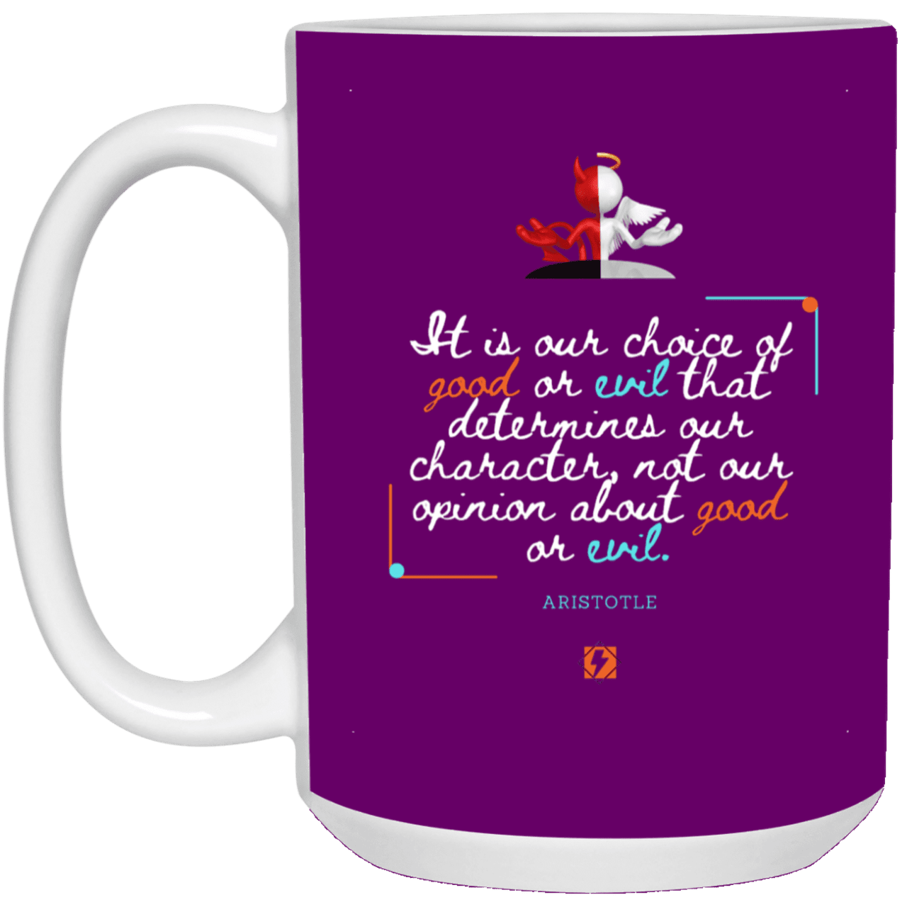 Ceramic Large Mug 15oz with inspiring Aristotle quote: A116 - Character is self-determined - Color: Purple