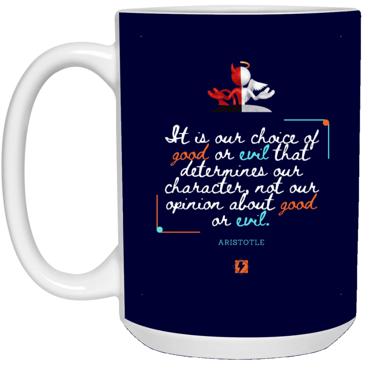 Ceramic Large Mug 15oz with inspiring Aristotle quote: A116 - Character is self-determined - Color: Navy