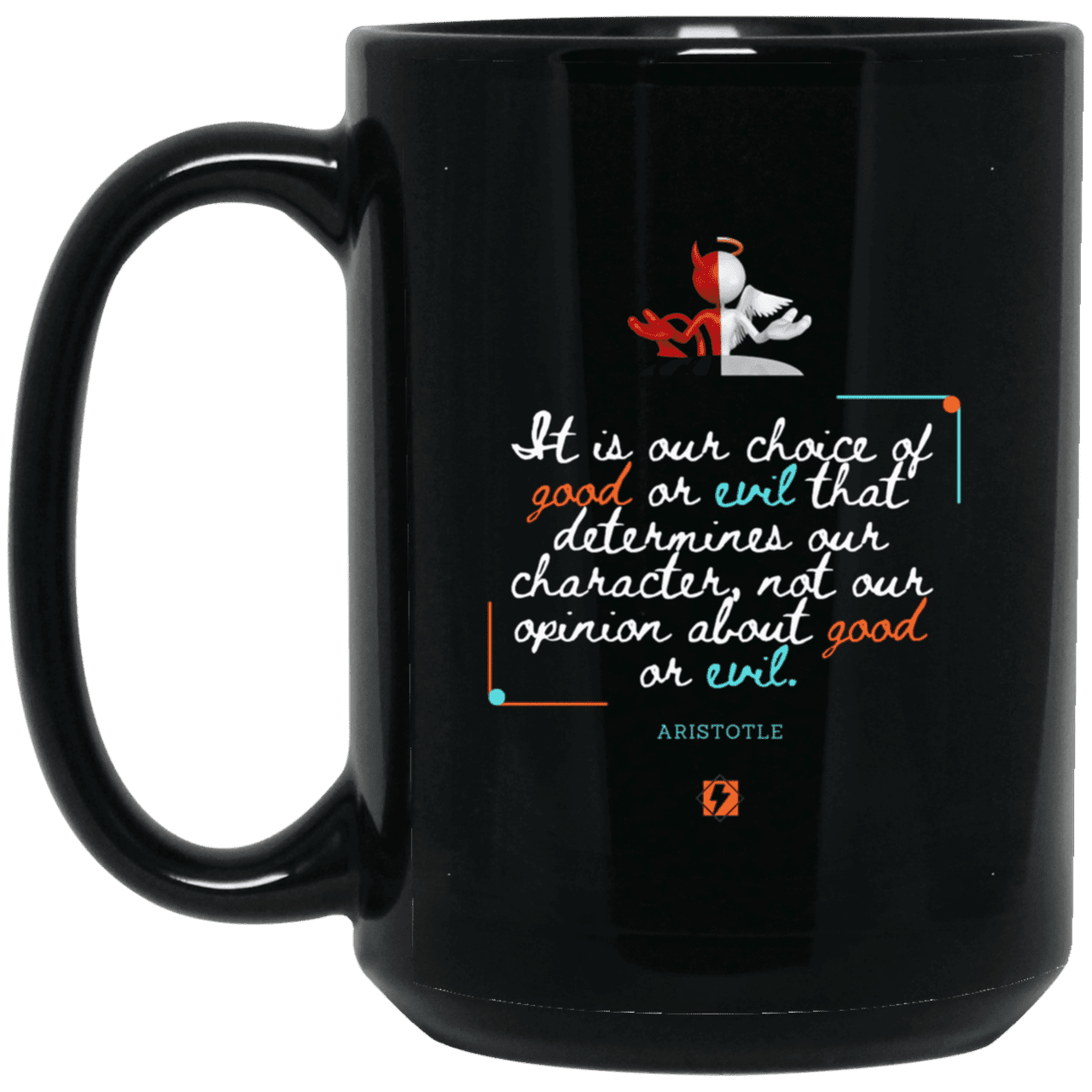 Ceramic Large Mug 15oz with inspiring Aristotle quote: A116 - Character is self-determined - Color: Plain Black