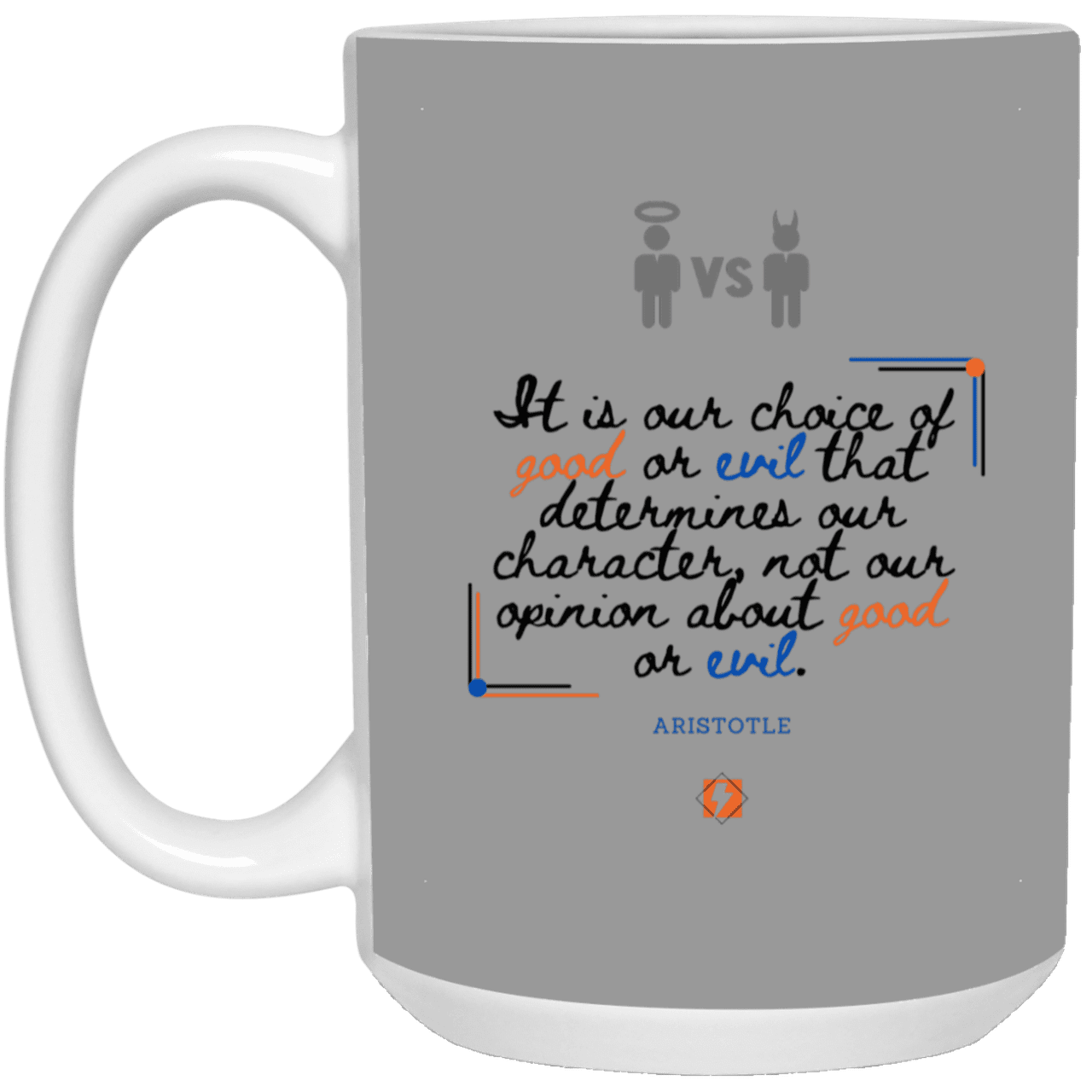 Ceramic Large Mug 15oz with inspiring Aristotle quote: A116 - Character is self-determined - Color: Gray