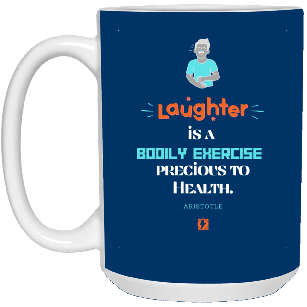 Ceramic Large Mug 15oz with inspiring Aristotle quote: A118 - Laugh for health - Color: Royal