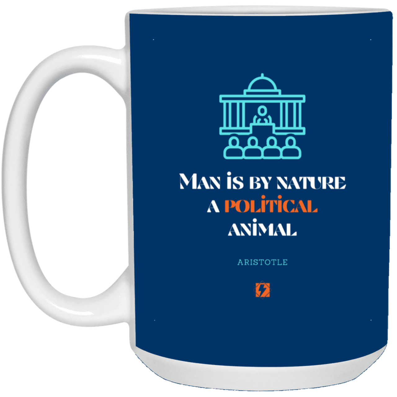 Ceramic Large Mug 15oz with inspiring Aristotle quote: A120 - Man is political by nature - Color: Royal