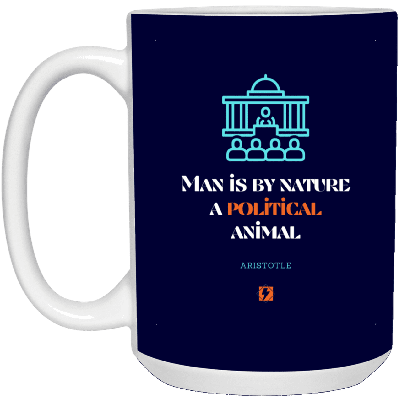 Ceramic Large Mug 15oz with inspiring Aristotle quote: A120 - Man is political by nature - Color: Navy