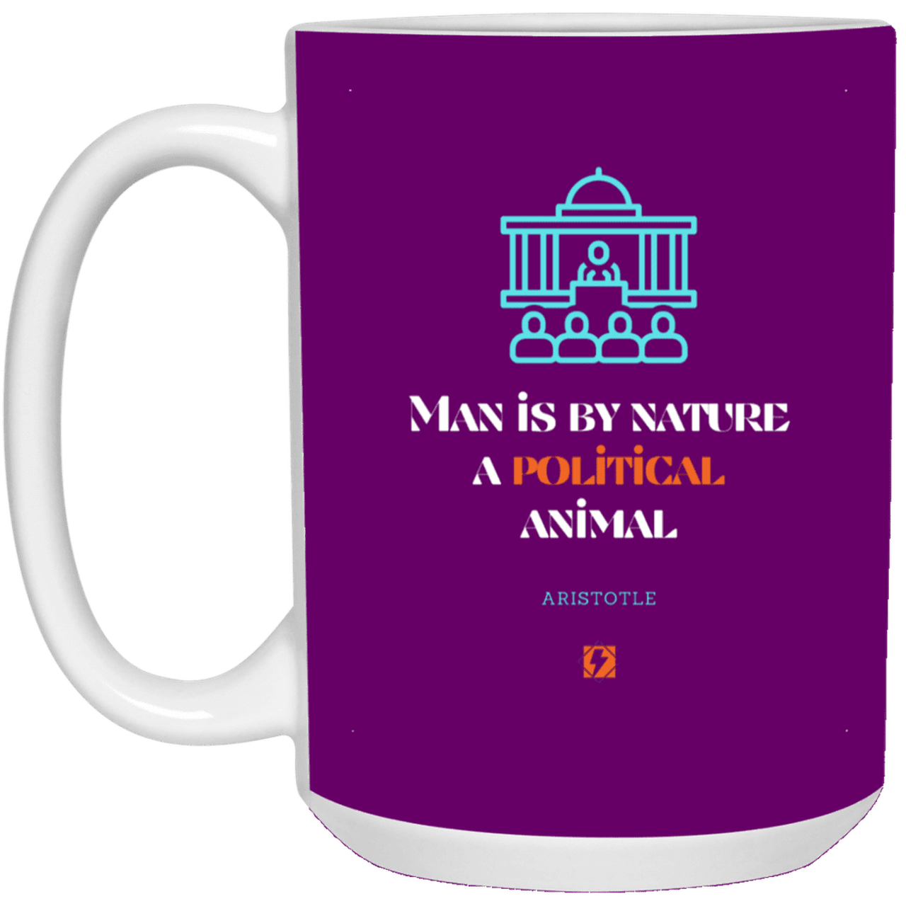 Ceramic Large Mug 15oz with inspiring Aristotle quote: A120 - Man is political by nature - Color: Purple