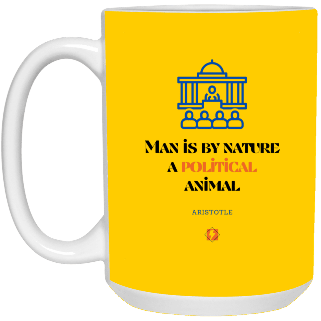 Ceramic Large Mug 15oz with inspiring Aristotle quote: A120 - Man is political by nature - Color: Athletic Gold