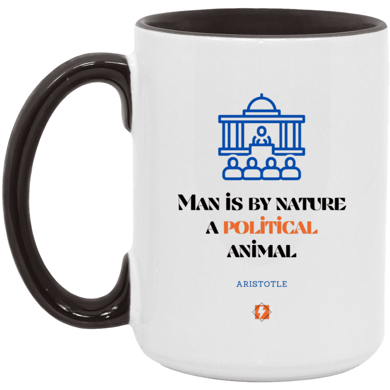 Ceramic Large Mug 15oz with inspiring Aristotle quote: A120 - Man is political by nature - Color: White/Black