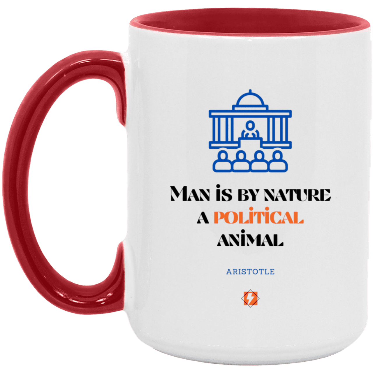 Ceramic Large Mug 15oz with inspiring Aristotle quote: A120 - Man is political by nature - Color: White/Red