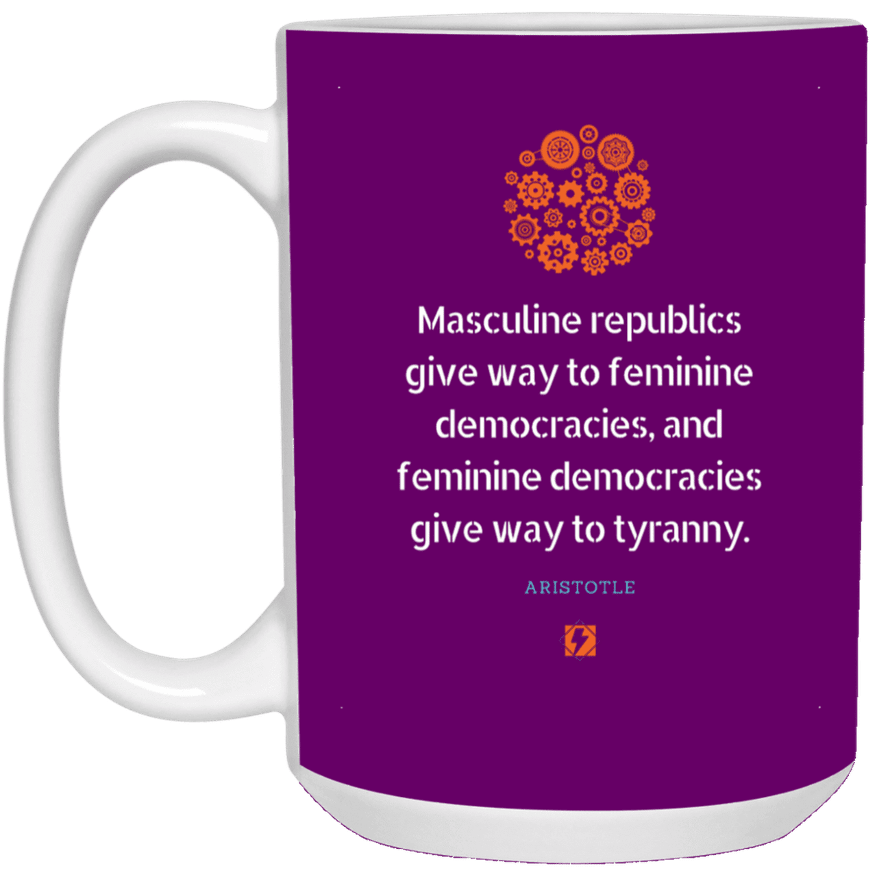 Ceramic Large Mug 15oz with inspiring Aristotle quote: A121 - Republic to Democracy to Tyranny - Color: Purple