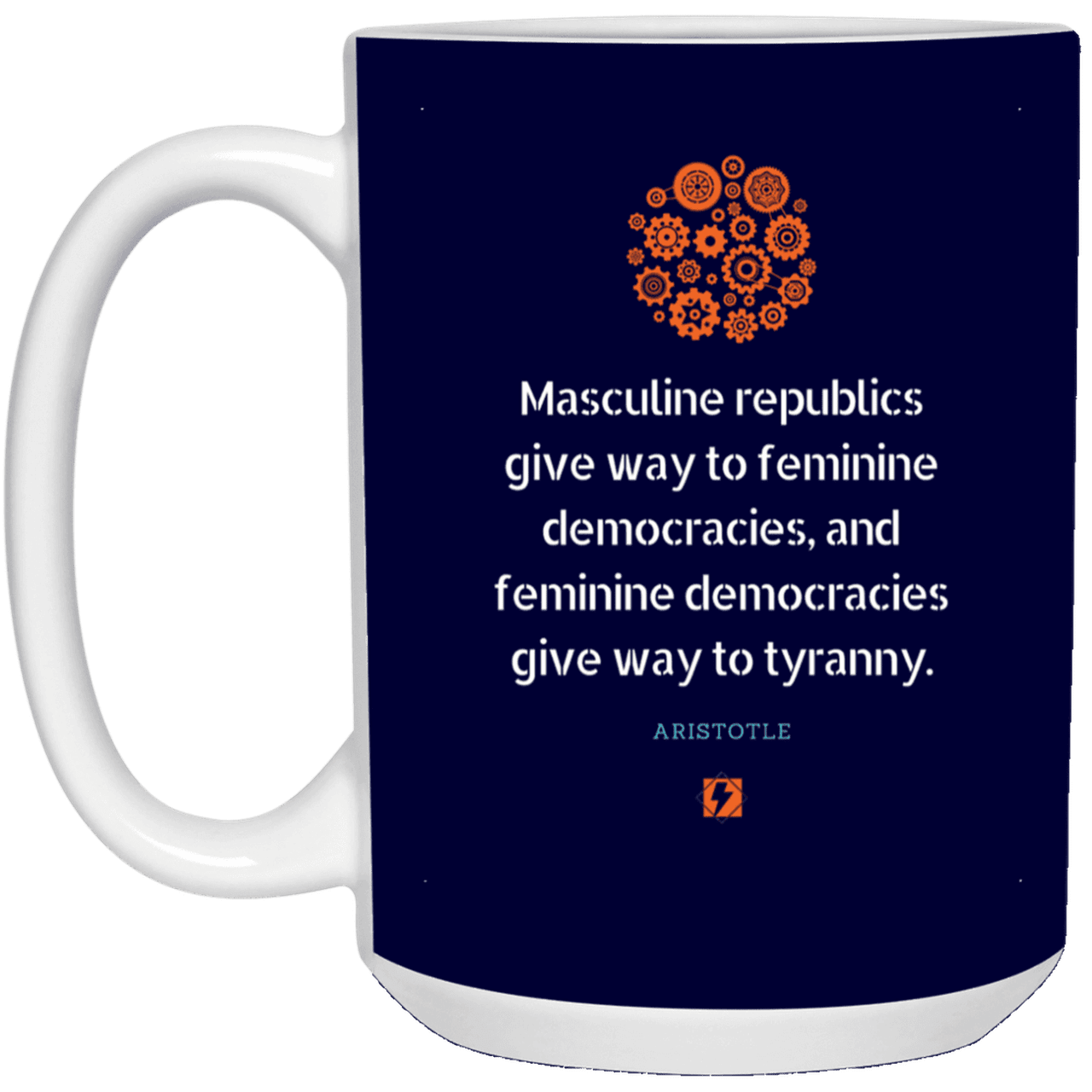 Ceramic Large Mug 15oz with inspiring Aristotle quote: A121 - Republic to Democracy to Tyranny - Color: Navy