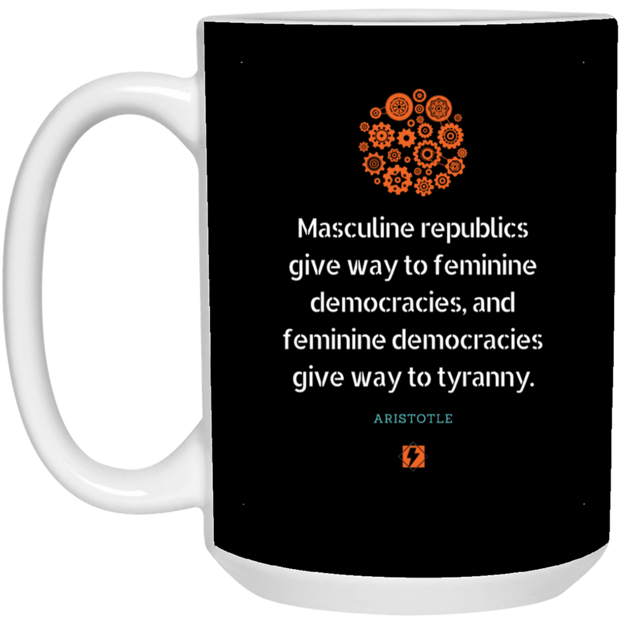 Ceramic Large Mug 15oz with inspiring Aristotle quote: A121 - Republic to Democracy to Tyranny - Color: Black White