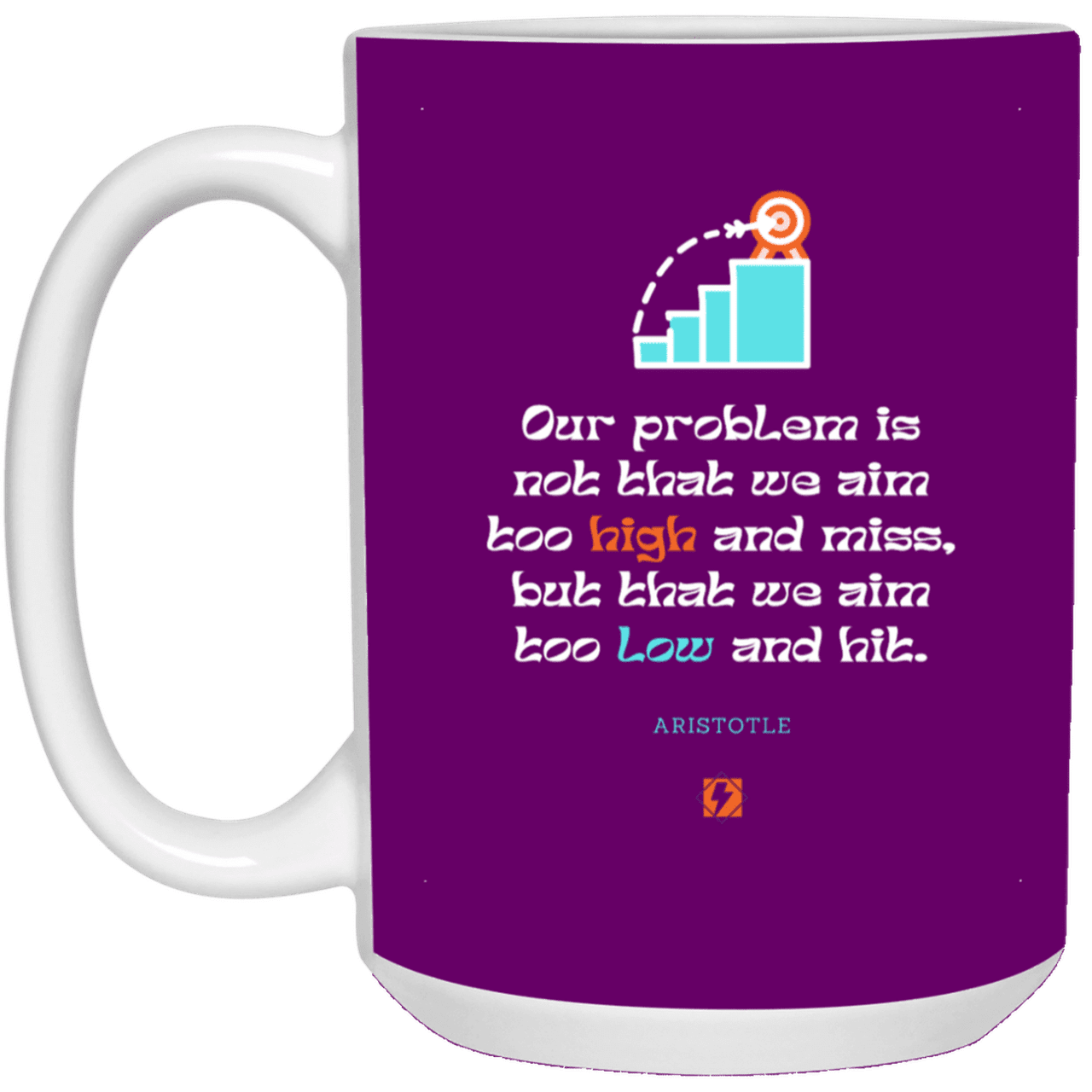 Ceramic Large Mug 15oz with inspiring Aristotle quote: A123 - Aim Higher #2 - Color: Purple