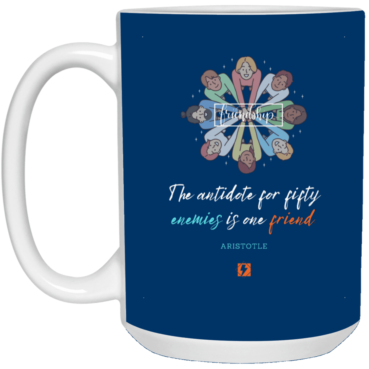 Ceramic Large Mug 15oz with inspiring Aristotle quote: A124 - Friendship is the antidote - Color: Royal