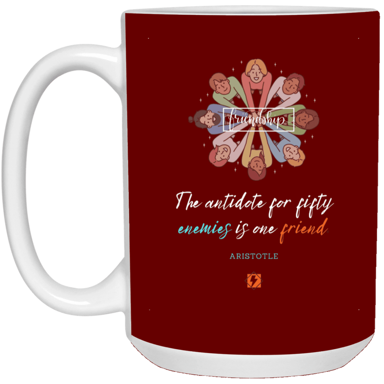 Ceramic Large Mug 15oz with inspiring Aristotle quote: A124 - Friendship is the antidote - Color: Maroon