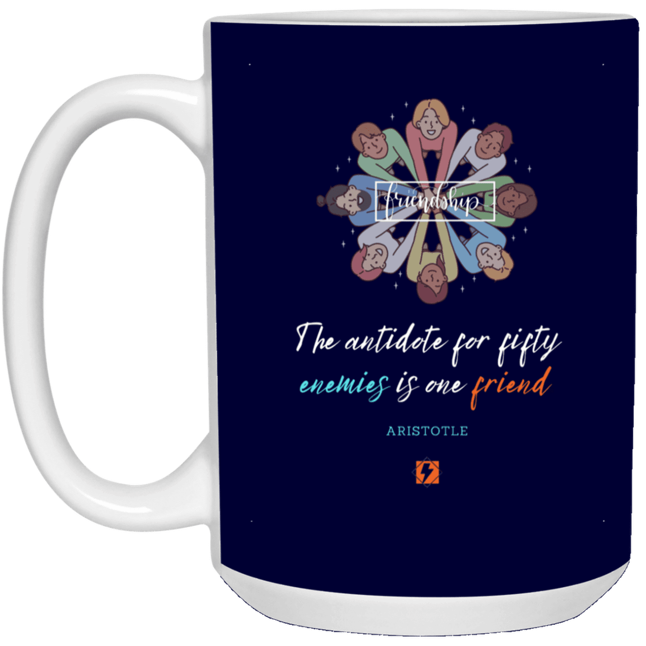 Ceramic Large Mug 15oz with inspiring Aristotle quote: A124 - Friendship is the antidote - Color: Navy