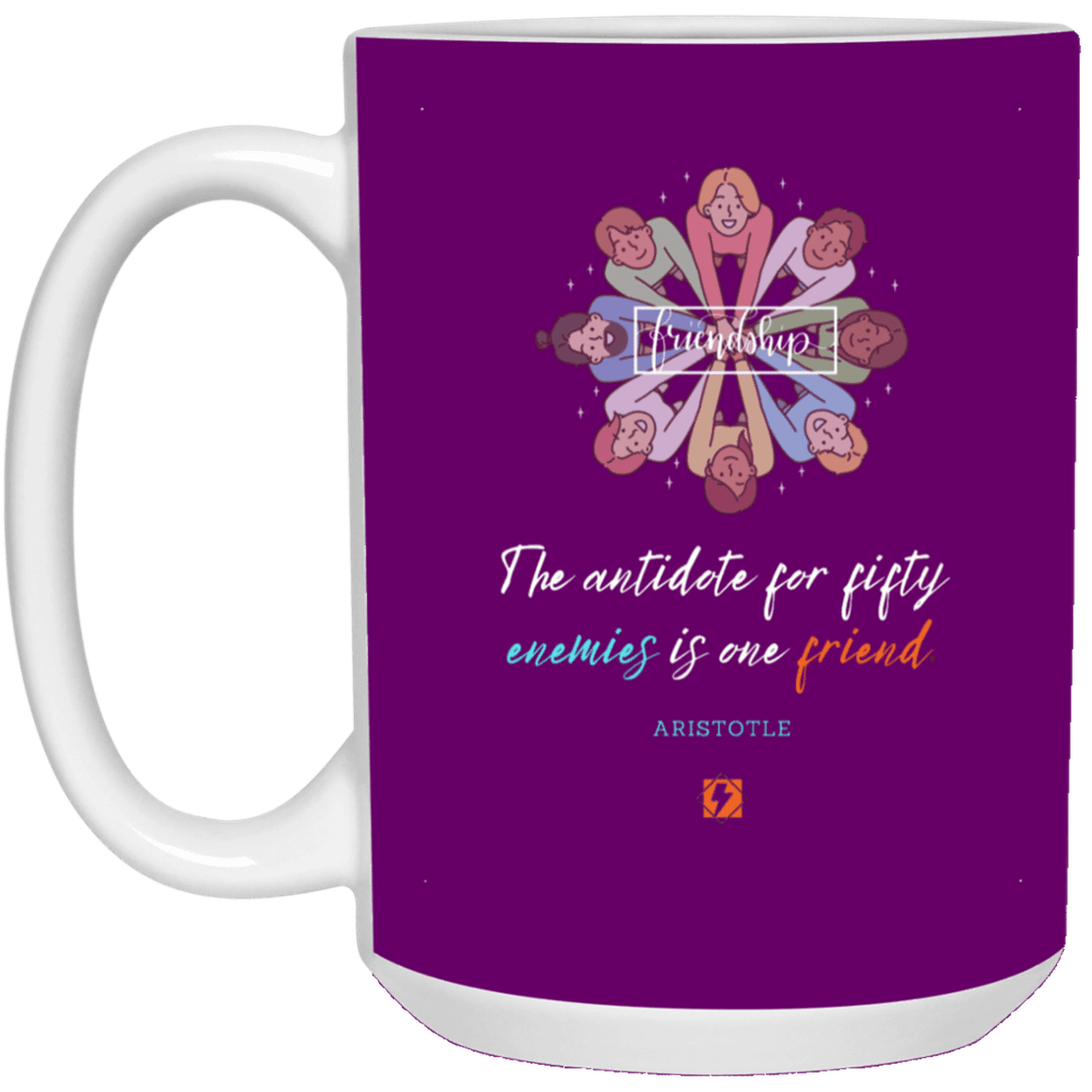 Ceramic Large Mug 15oz with inspiring Aristotle quote: A124 - Friendship is the antidote - Color: Purple