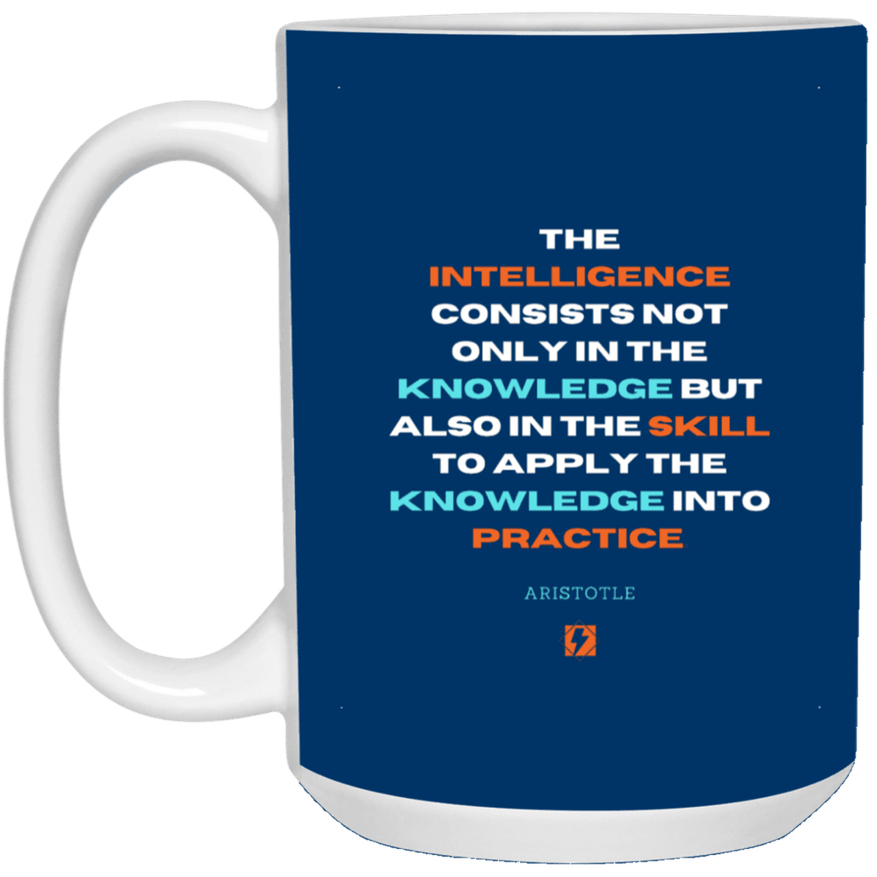 Ceramic Large Mug 15oz with inspiring Aristotle quote: A127 - Intelligence vs Knowledge - Color: Royal