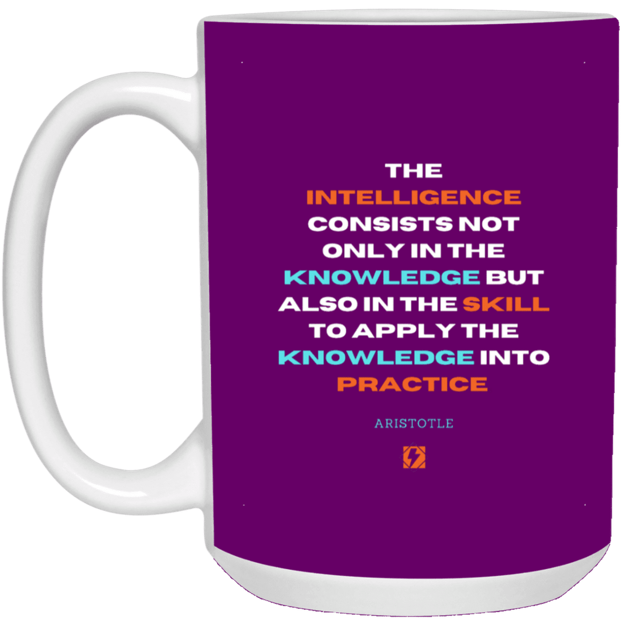 Ceramic Large Mug 15oz with inspiring Aristotle quote: A127 - Intelligence vs Knowledge - Color: Purple