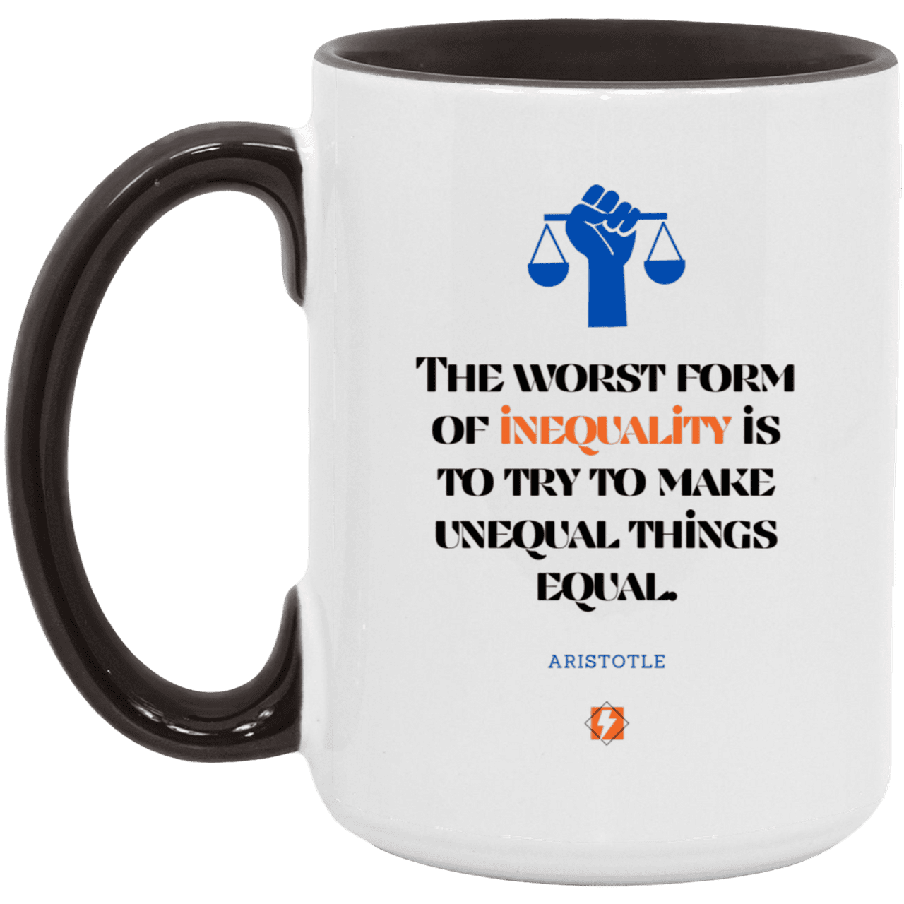 Ceramic Large Mug 15oz with inspiring Aristotle quote: A128 - Communism is worse than inequality - Color: White/Black