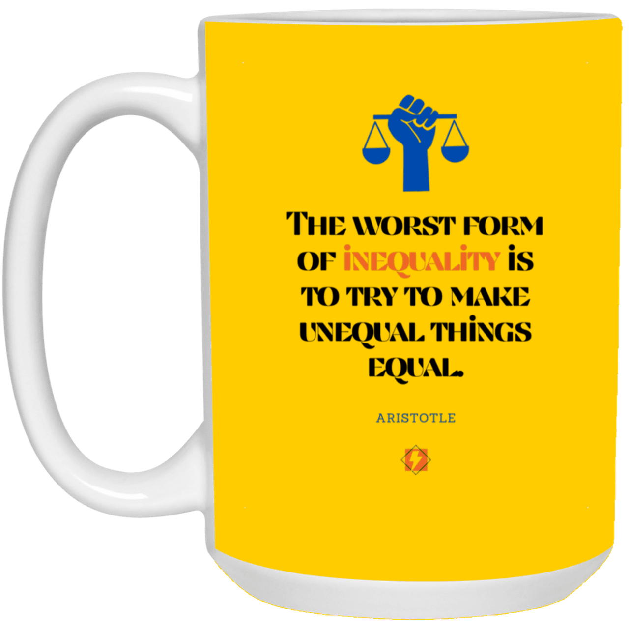 Ceramic Large Mug 15oz with inspiring Aristotle quote: A128 - Communism is worse than inequality - Color: Athletic Gold