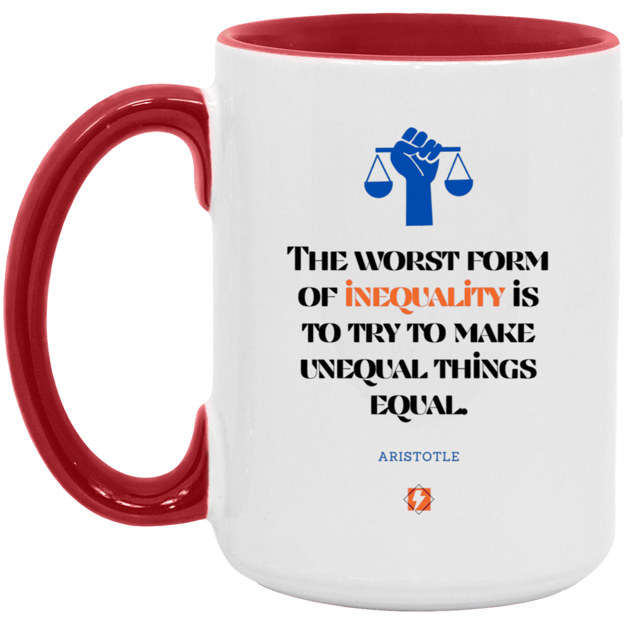 Ceramic Large Mug 15oz with inspiring Aristotle quote: A128 - Communism is worse than inequality - Color: White/Red